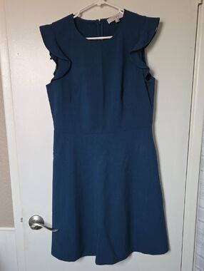 LOFT Blue Ruffle Sleeve Midi Dress